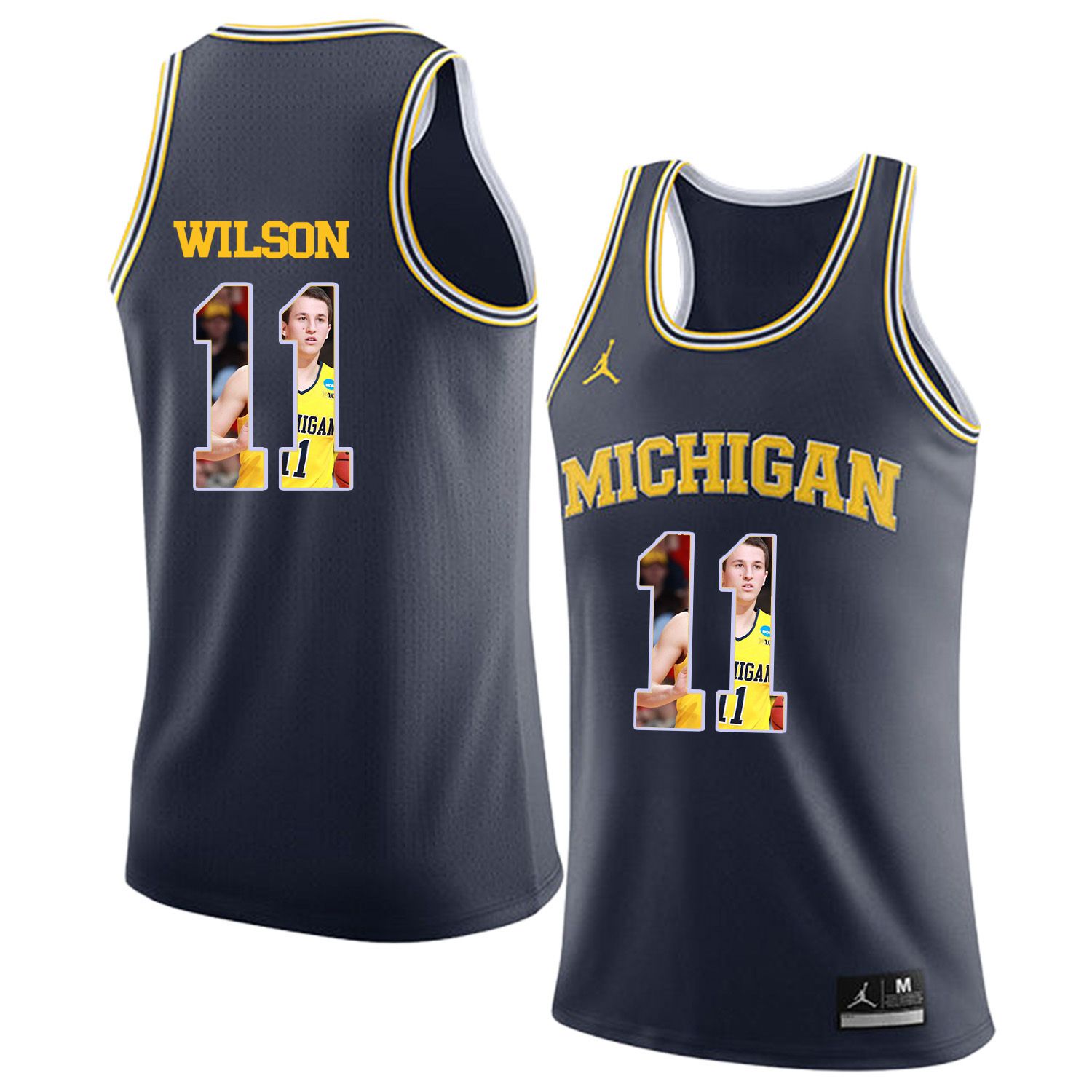 Men Jordan University of Michigan Basketball Navy #11 Wilson Fashion Edition Customized NCAA Jerseys->customized ncaa jersey->Custom Jersey